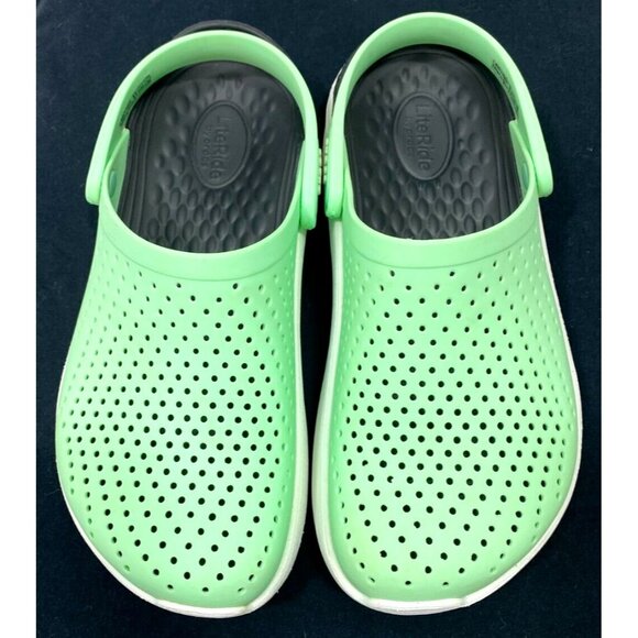 CROCS Lite Ride Clog Shoes Green/White Memory Foam Insole Breathable W8, M6 EUC - Picture 1 of 9